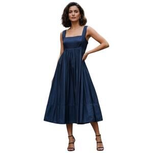 NWOT Amazing $650 Vintage Silk DKNY Poof Hem Dress Ink Blue Size Large